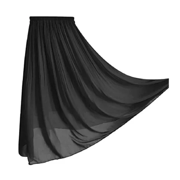 Women's Pleated Chiffon Skirt Elastic Waist A-Line Midi - Picture 5 of 8